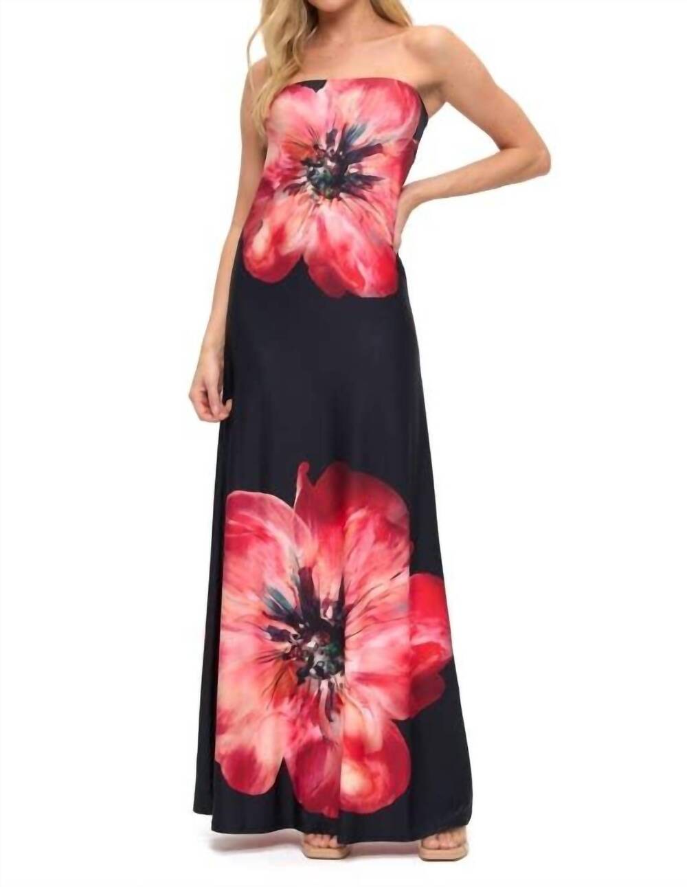 NEW ARIELLA crimson bloom maxi dress in black multi